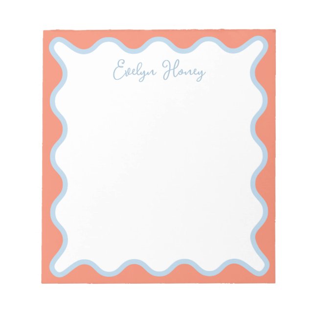 Vibrant Colourful Blue Peach Wavy Zigzag Border Notepad (Front)