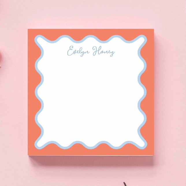 Vibrant Colourful Blue Peach Wavy Zigzag Border Notepad (Creator Uploaded)