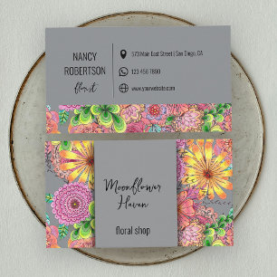 Vibrant Colourful Botanical Motifs Floral Shop Business Card