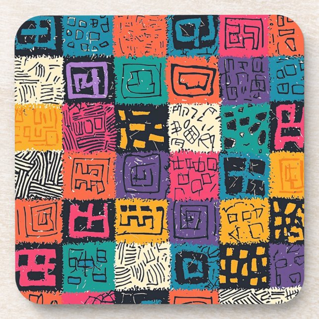 Vibrant Colourful Box Pattern (1) Coaster (Front)