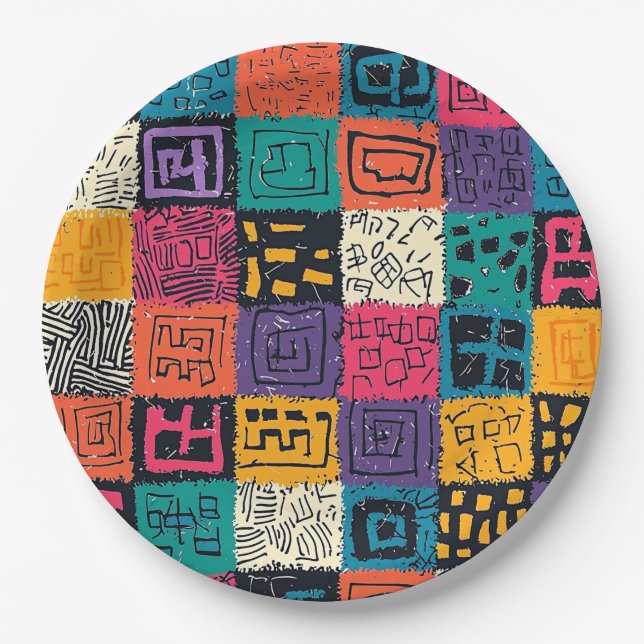 Vibrant Colourful Box Pattern (1) Paper Plate (Front)