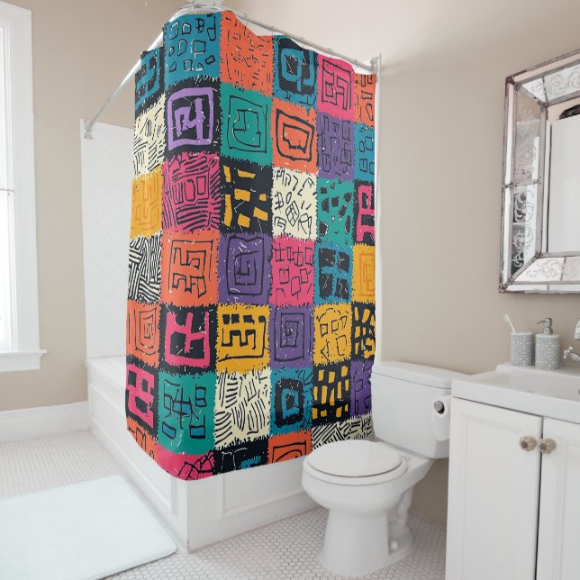 Vibrant Colourful Box Pattern (1) Shower Curtain (In Situ)
