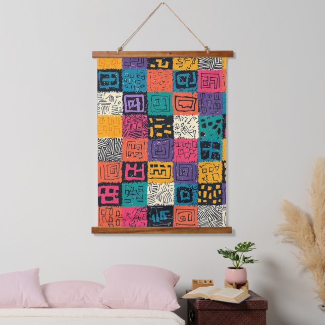 Vibrant Colourful Box Pattern Hanging Tapestry (Bedroom)