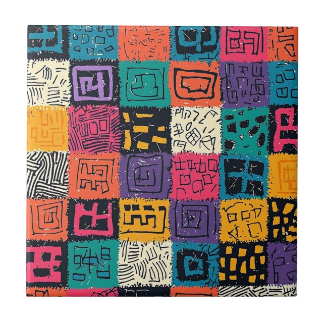 Vibrant Colourful Box Pattern Tile (Front)