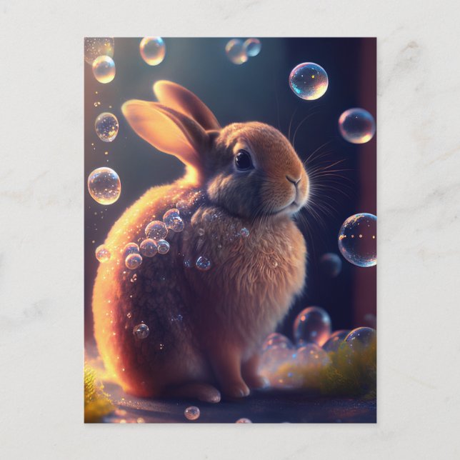 Vibrant Colourful Bubble Bunny Rabbit Postcard (Front)