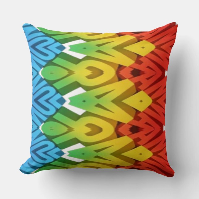 Vibrant colourful classic fabric zigzag pattern  cushion (Front)