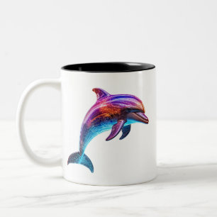 Vibrant Colourful Dolphin Two-Tone Coffee Mug