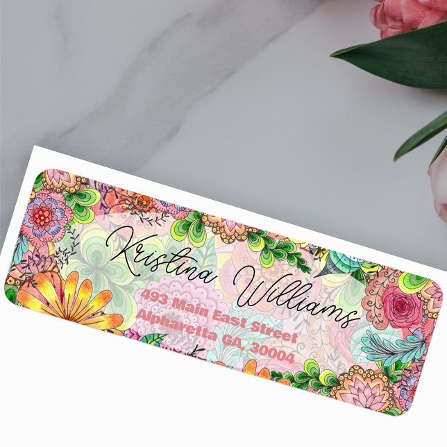 Vibrant Colourful Doodle Florals Return Address (Creator Uploaded)