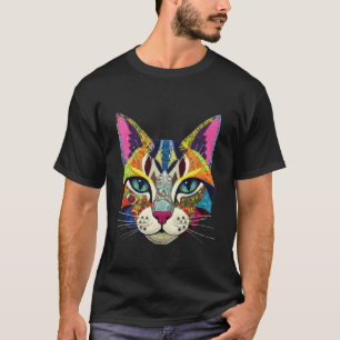 Vibrant Colourful Fake Patch Style Cat Art Lover T-Shirt