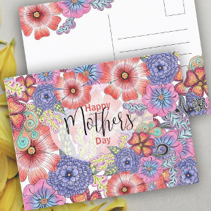 Vibrant Colourful Flowers and Leaves Mother's Day Postcard