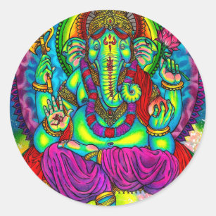 Vibrant Colourful Ganesh Painting Classic Round Sticker