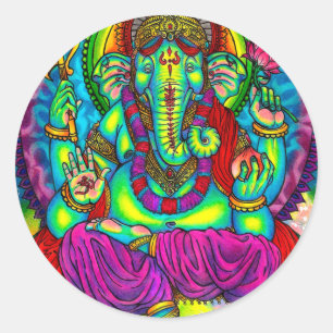 Vibrant Colourful Ganesh Painting Classic Round Sticker
