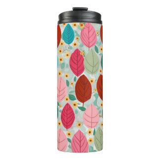 Vibrant Colourful Leaf Seamless Pattern - Modern F Thermal Tumbler