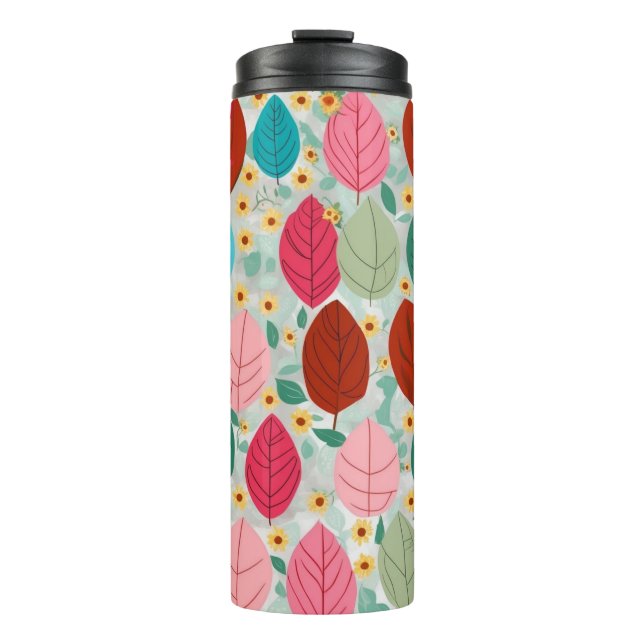 Vibrant Colourful Leaf Seamless Pattern - Modern F Thermal Tumbler (Front)
