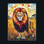 Vibrant Colourful Lion Mosaic Blank  Postcard<br><div class="desc">Lion themed postcard to keep in touch with a friend or family member. A beautiful ai illustration of a lion in a stunning stained glass and broken tiles motif style in earthy colours like brown and blue.</div>