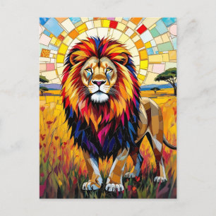 Vibrant Colourful Lion Mosaic Blank  Postcard