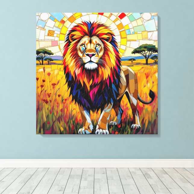 Vibrant Colourful Lion Mosaic   Canvas Print (Insitu(Wood Floor))