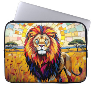 Vibrant Colourful Lion Mosaic   Laptop Sleeve