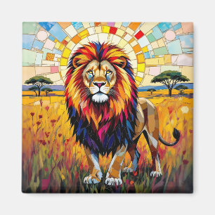 Vibrant Colourful Lion Mosaic Magnet