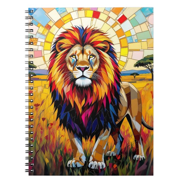Vibrant Colourful Lion Mosaic Notebook (Front)
