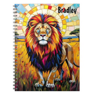 Vibrant Colourful Lion Mosaic Personalised Notebook