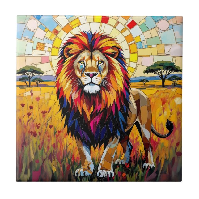 Vibrant Colourful Lion Mosaic   Tile (Front)