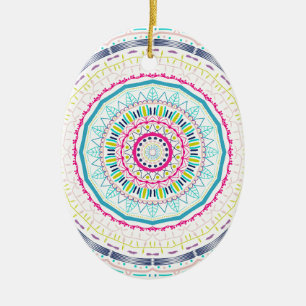 Vibrant Colourful Mandala Art Ceramic Tree Decoration