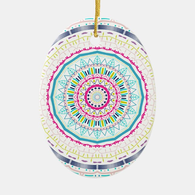 Vibrant Colourful Mandala Art Ceramic Tree Decoration (Front)