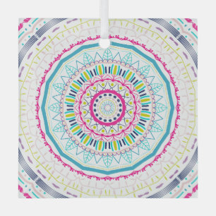 Vibrant Colourful Mandala Art Glass Tree Decoration