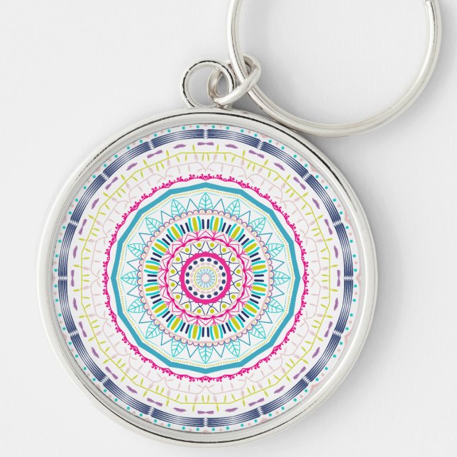 Vibrant Colourful Mandala Art Key Ring (Front)