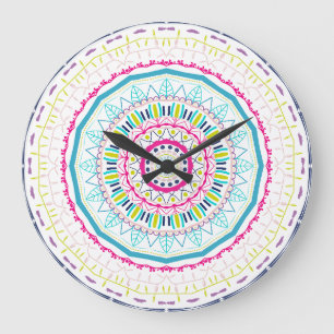 Vibrant Colourful Mandala Art Large Clock