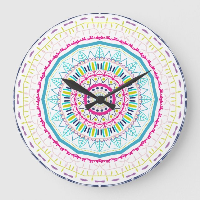 Vibrant Colourful Mandala Art Large Clock (Front)