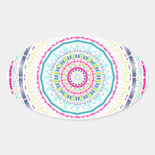 Vibrant Colourful Mandala Art Oval Sticker