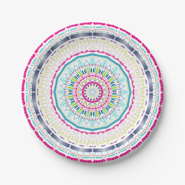 Vibrant Colourful Mandala Art Paper Plate (Front)