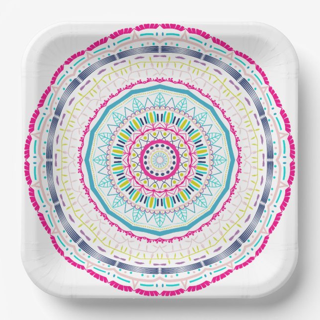 Vibrant Colourful Mandala Art Paper Plate (Front)
