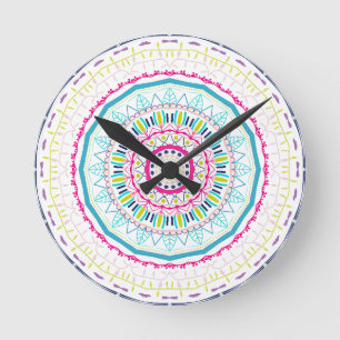 Vibrant Colourful Mandala Art Round Clock
