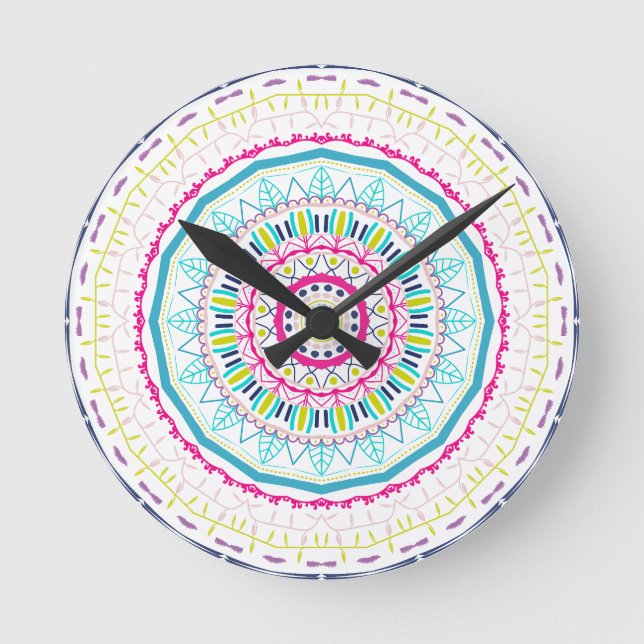 Vibrant Colourful Mandala Art Round Clock (Front)