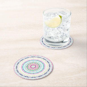 Vibrant Colourful Mandala Art Round Paper Coaster