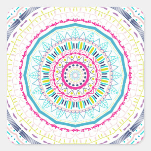 Vibrant Colourful Mandala Art Square Sticker