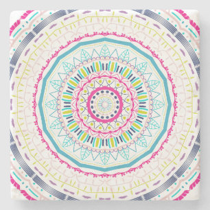 Vibrant Colourful Mandala Art Stone Coaster