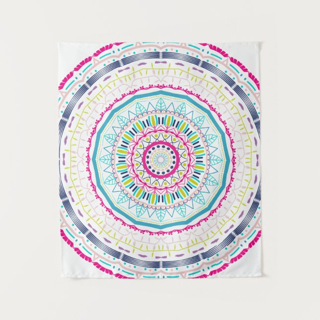 Vibrant Colourful Mandala Art Tapestry (Front)