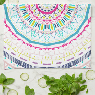 Vibrant Colourful Mandala Art Tea Towel