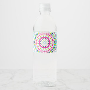 Vibrant Colourful Mandala Art Water Bottle Label