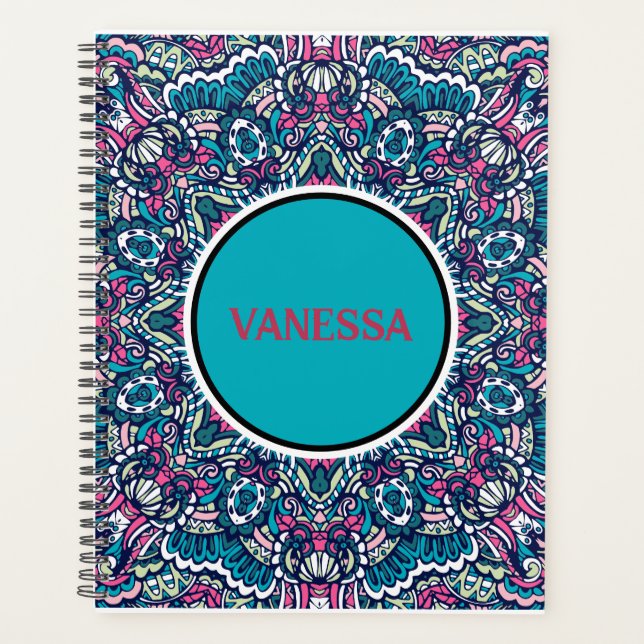 Vibrant Colourful Mandala Pattern Boho Hippie Prin Planner (Front)