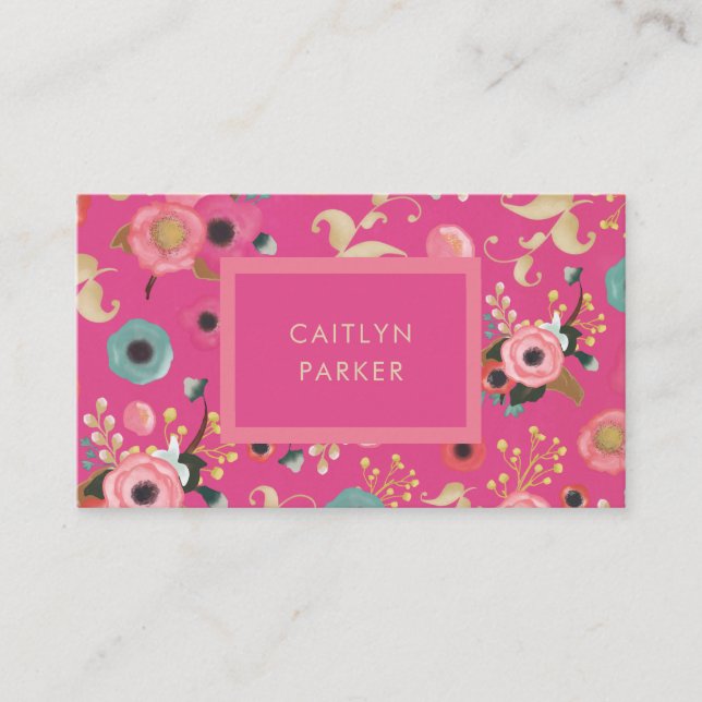 Vibrant | Colourful Modern Floral in Pink Business Card (Front)