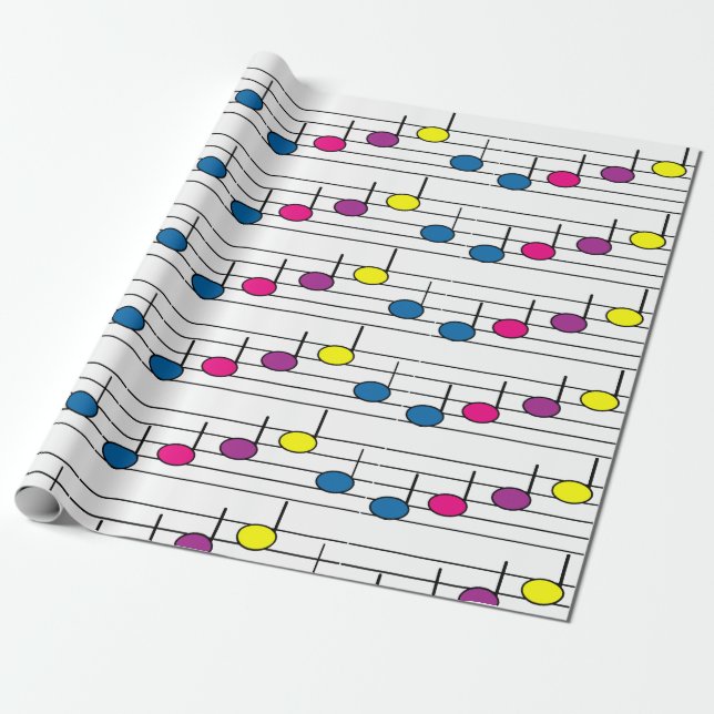 Vibrant Colourful Music Notes Whimsical Pattern Wrapping Paper (Unrolled)