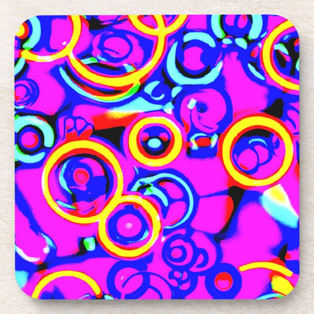 Vibrant Colourful Neon Pattern Coaster (Front)