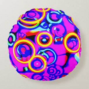 Vibrant Colourful Neon Pattern Round Cushion