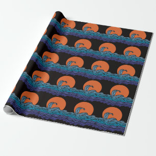 Vibrant, colourful ocean waves & sunset wrapping paper