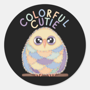 Vibrant Colourful Owl with Text Classic Round Sticker